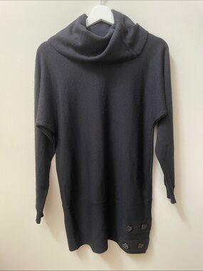 Vintage Rino Rossi wool blend Black Cowl Neck Tunic Sweater with Button Detail